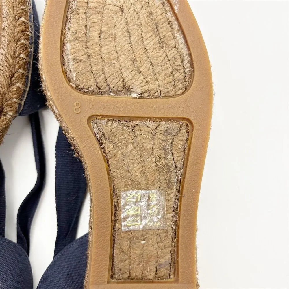 J. Crew Pointed‎ Toe Ankle Wrap Tie Espadrille Size 8 Navy Blue Canvas Summer